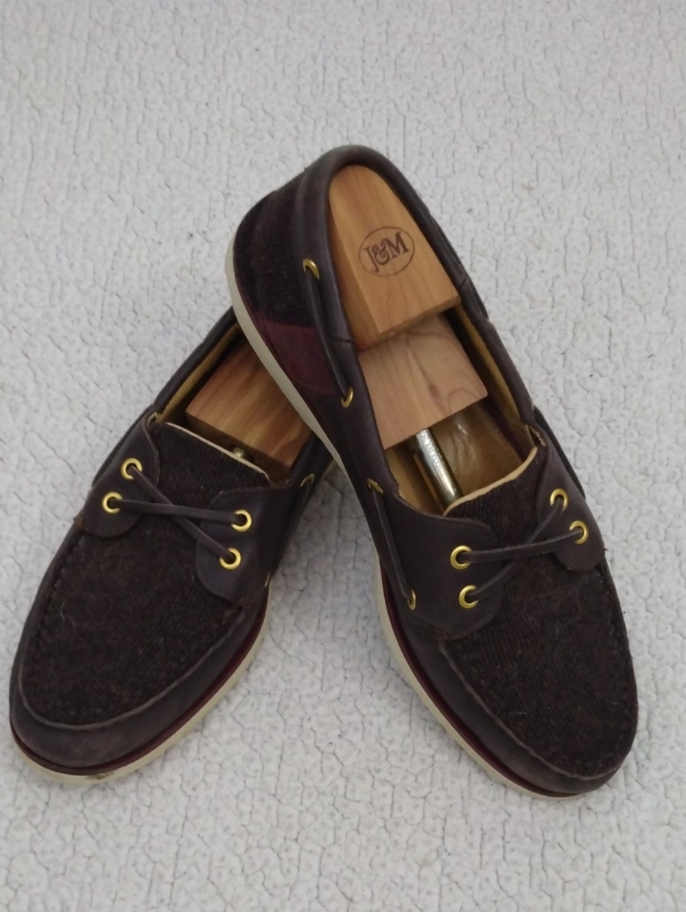 Sperry Gold Cup Dark Brown Leather/Wool Boat Shoes  10.5